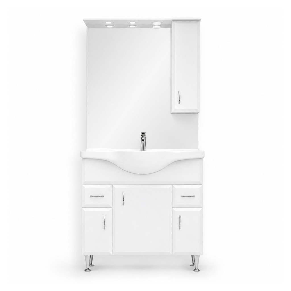 Set mobilier baie Bianca Plus 85, alb lucios, deschidere pe dreapta