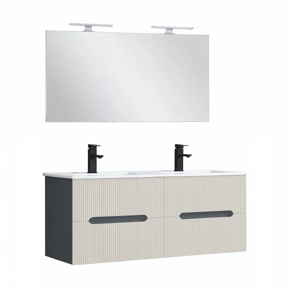 Set mobilier baie Trent 120 cu lavoar, oglinda, 60x120 cm, antracit gri-alb