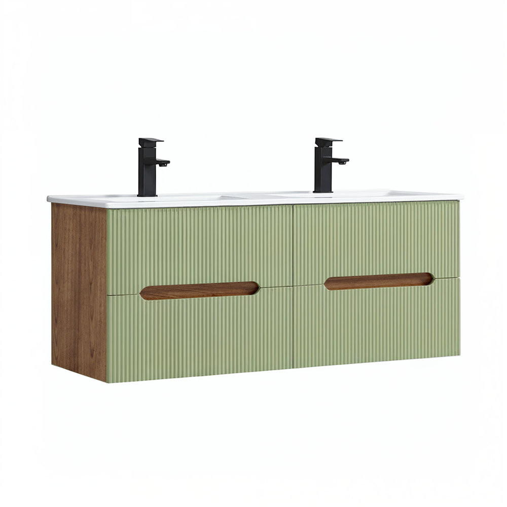 Trent 120 dulap de baie inferior cu chiuvetă ceramică (4 sertare) stejar apus de soare-verde fistic