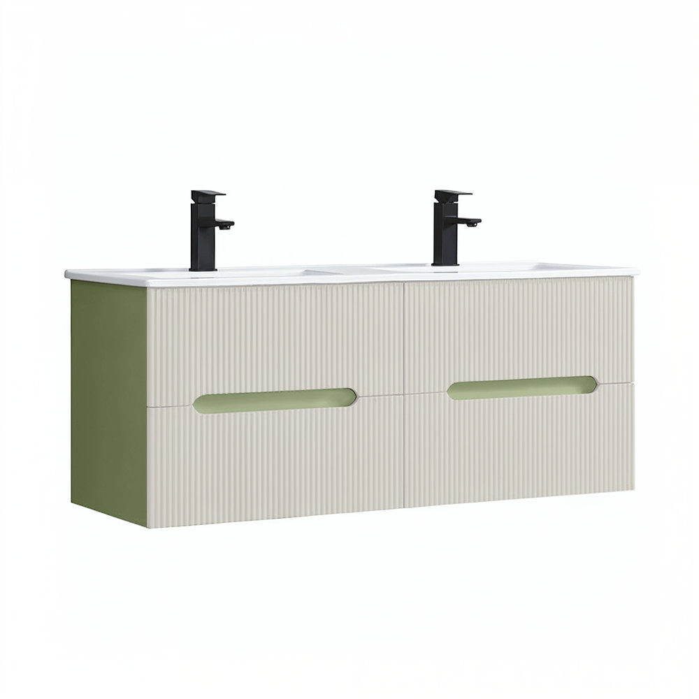 Masca chiuveta baie Trent 120 cu lavoar, 4 sertare, verde deschis-alb