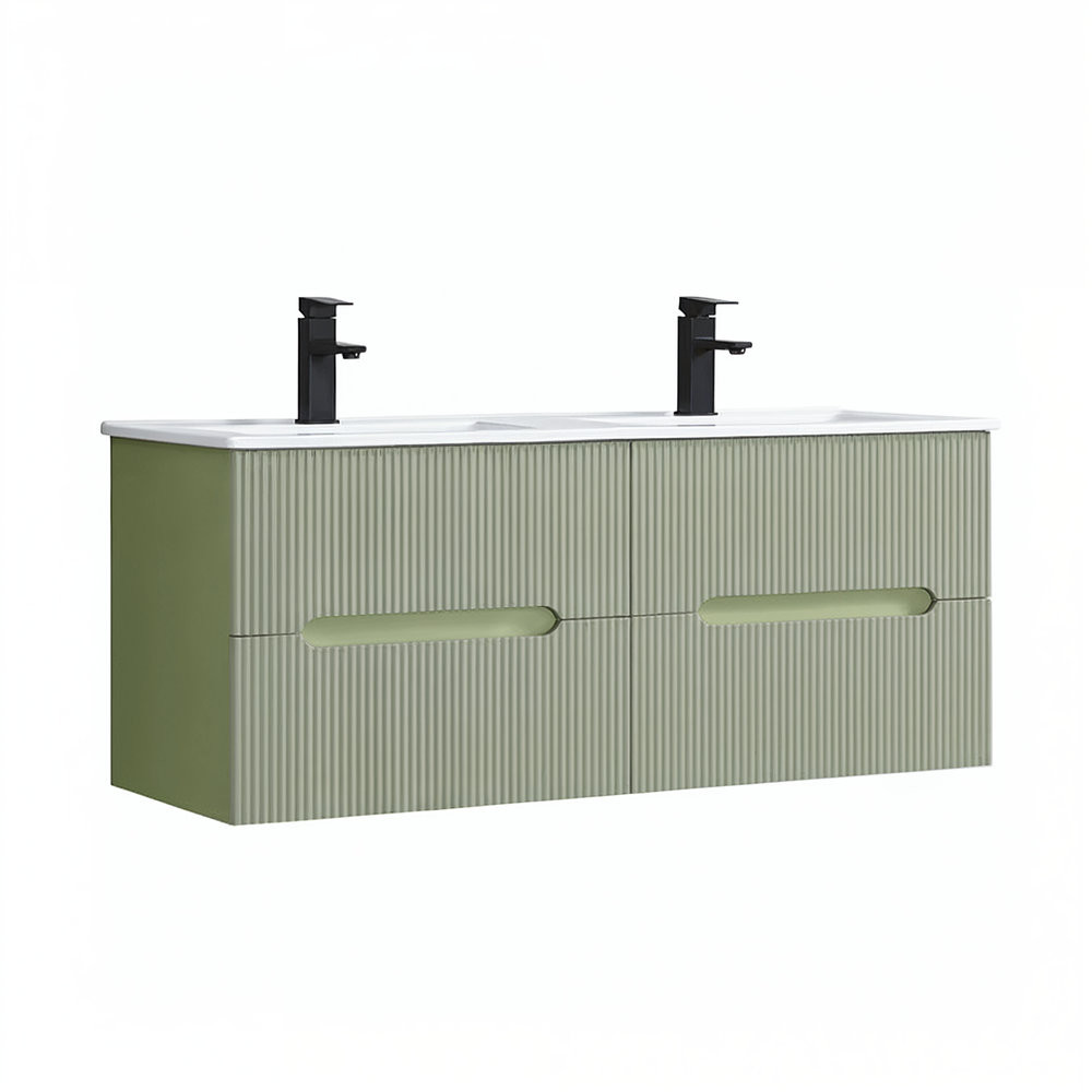 Trent 120 dulap de baie inferior cu chiuvetă ceramică (4 sertare) verde fistic - verde oliv