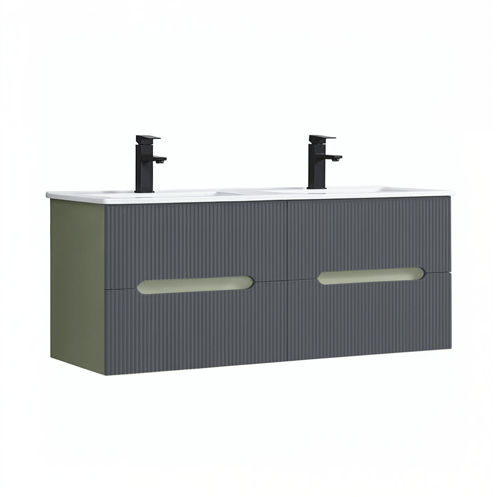 Trent 120 dulap de baie inferior cu chiuvetă ceramică (2 sertare) verde măslin-gri antracit