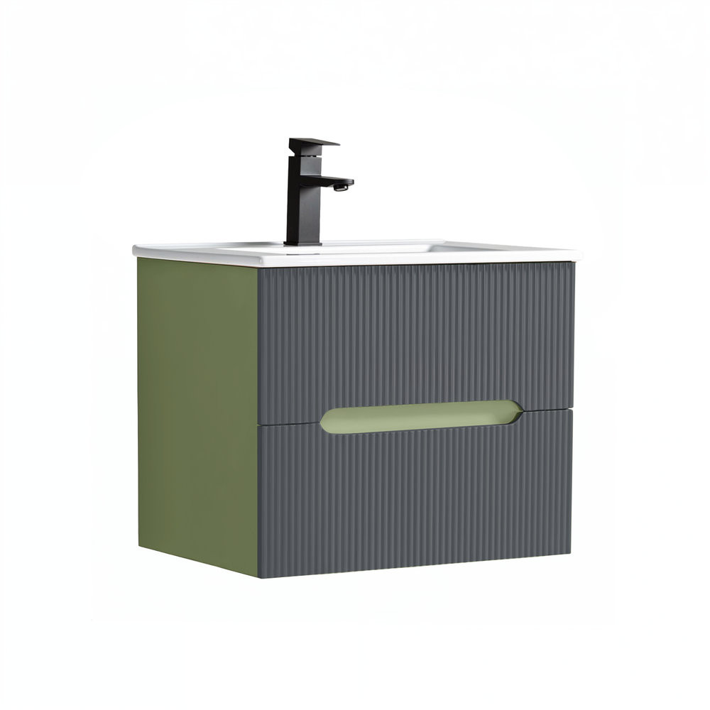 Trent 60 dulap de baie inferior cu chiuvetă ceramică (2 sertare) verde fistic-gri antracit