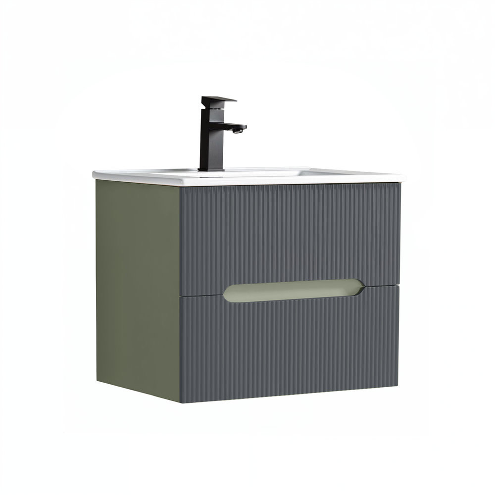 Trent 60 dulap de baie inferior cu chiuvetă ceramică (2 sertare) verde măslin-gri antracit