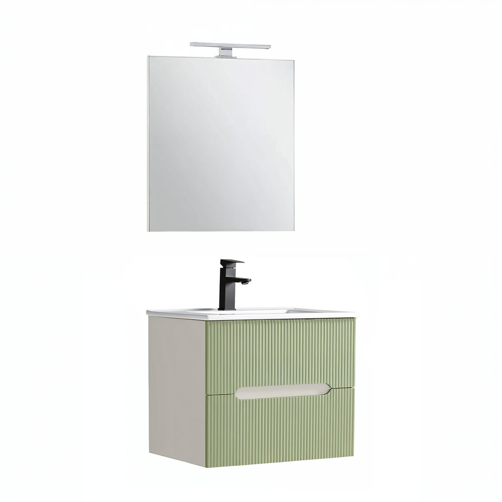 Set mobilier baie Trent 60 cu lavoar, oglinda, 2 sertare, 60x80 cm, alb-verde deschis