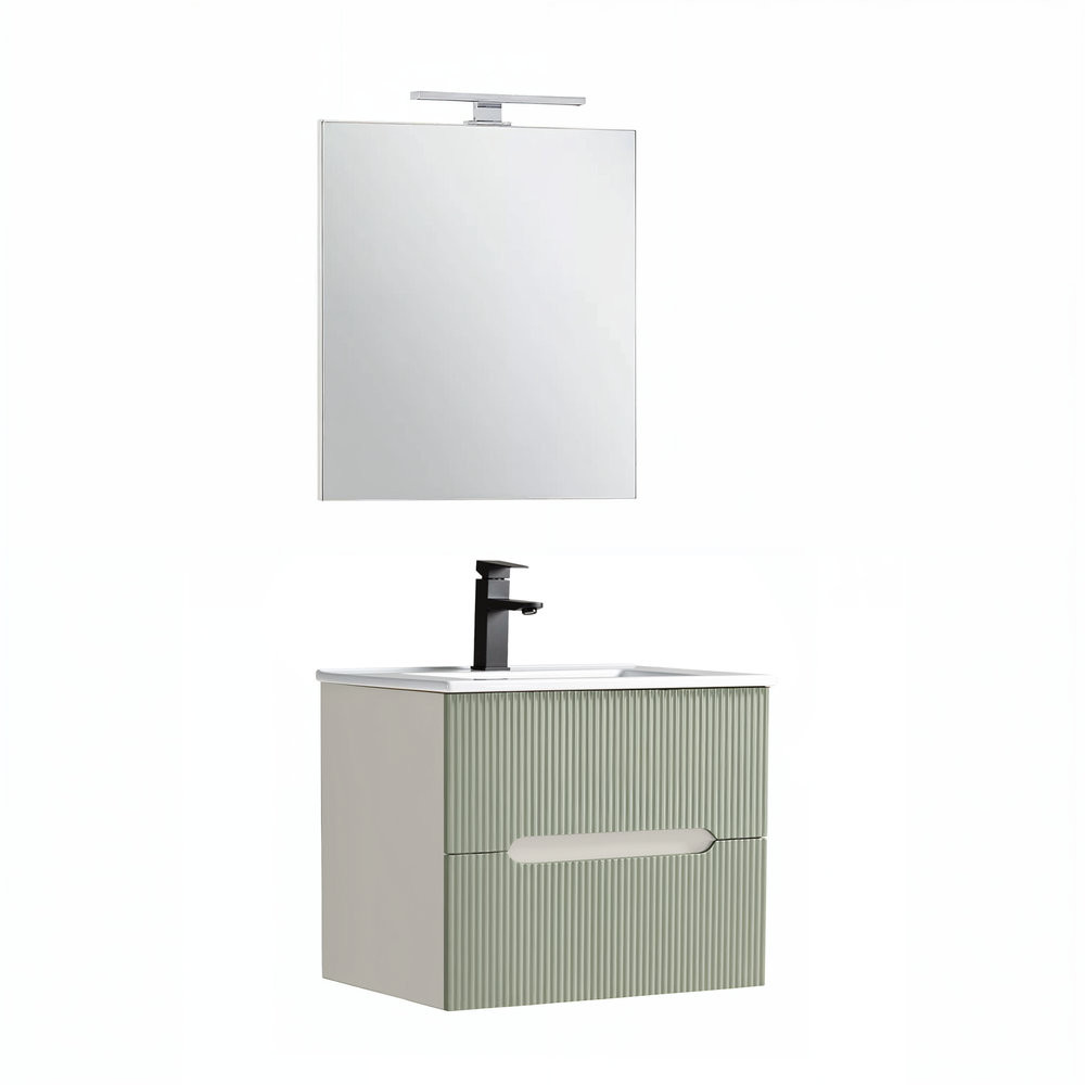 Set mobilier baie Trent 60 cu lavoar, oglinda, 2 sertare, 60x80 cm, alb-verde