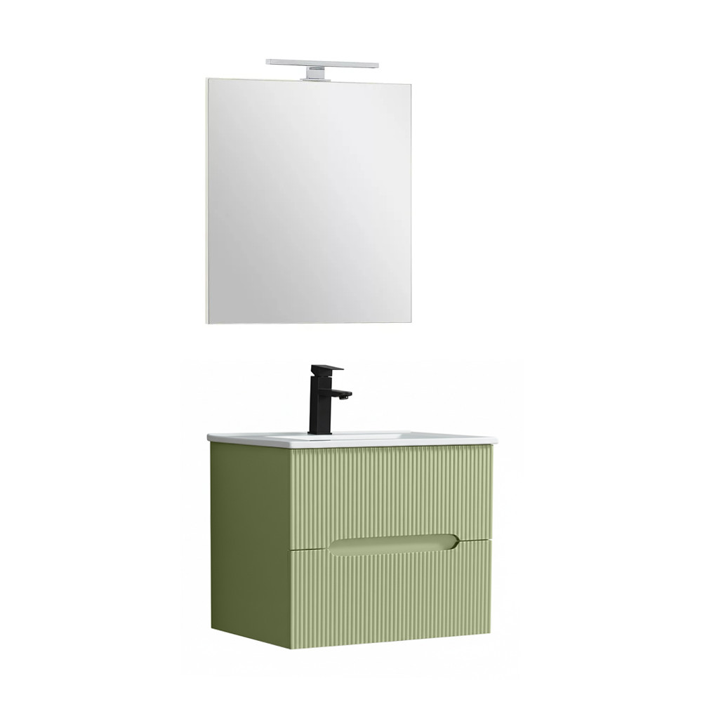 Set mobilier baie Trent 60 cu lavoar, oglinda, 2 sertare, 60x80 cm, verde deschis