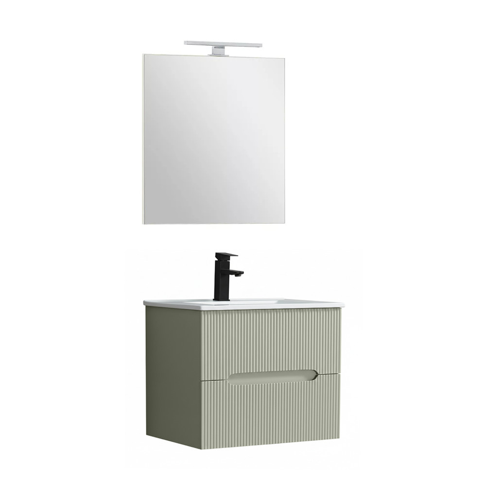 Set mobilier baie Trent 60 cu lavoar, oglinda, 2 sertare, 60x80 cm, verde