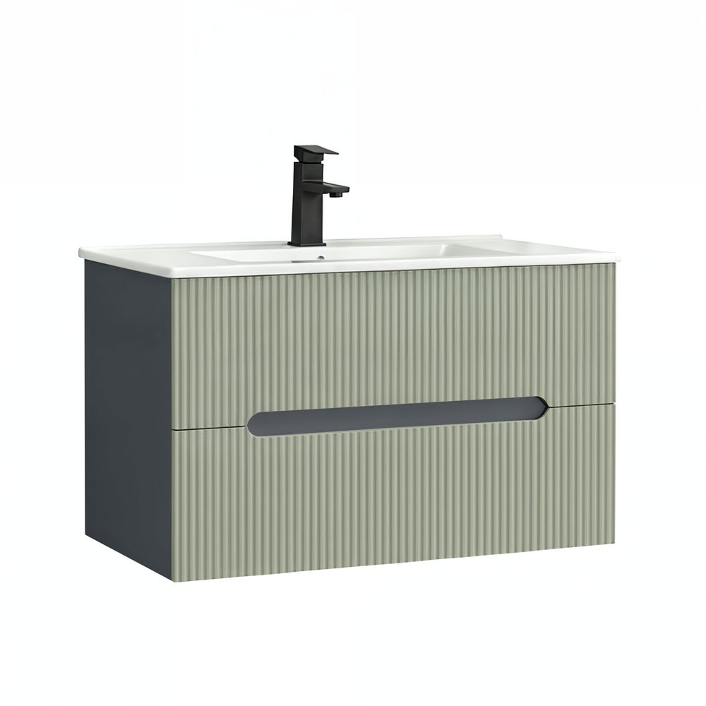 Trent 80 dulap de baie inferior cu chiuvetă ceramică (2 sertare) gri antracit-verde-oliv