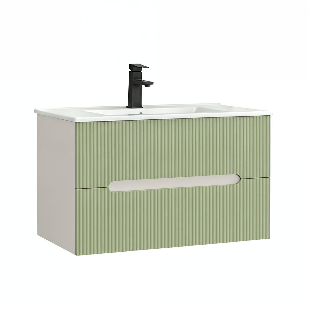 Masca chiuveta baie Trent 80 cu lavoar, 2 sertare, alb-verde deschis