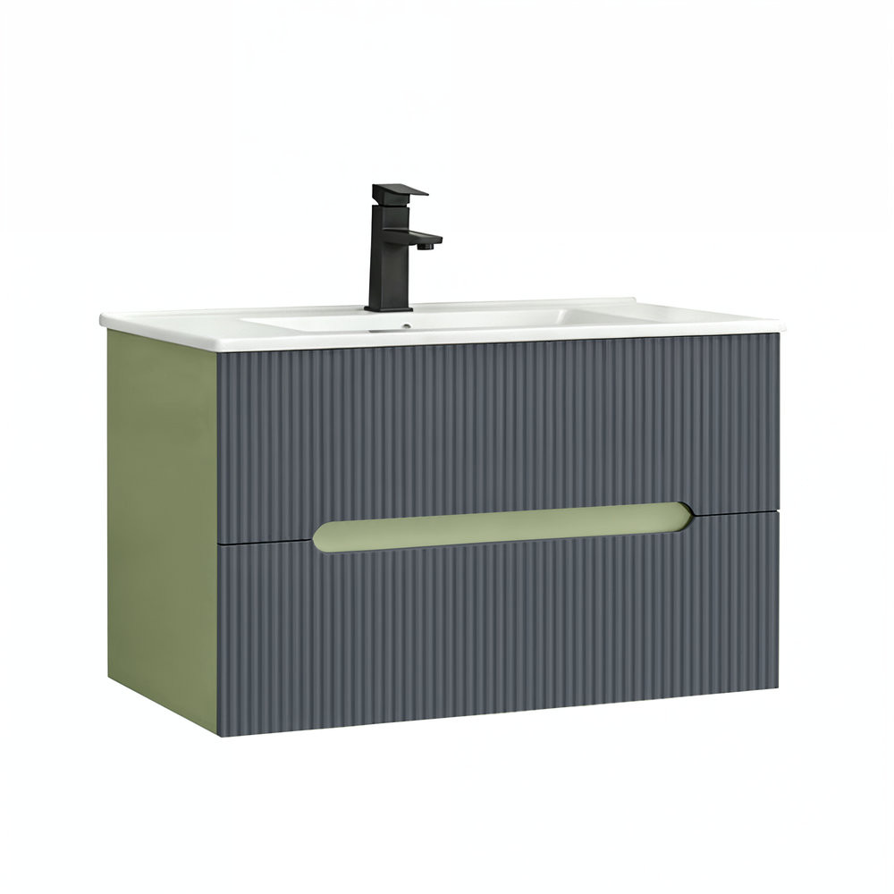 Trent 80 dulap de baie inferior cu chiuvetă ceramică (2 sertare) verde fistic - gri antracit