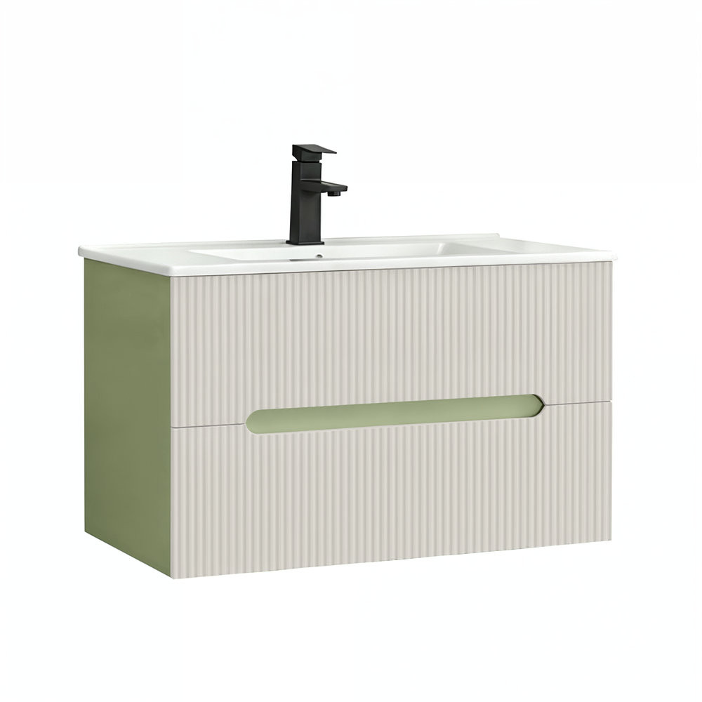 Masca chiuveta baie Trent 80 cu lavoar, 2 sertare, verde deschis-alb