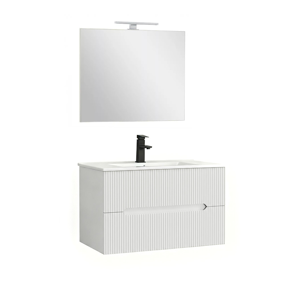 Set mobilier baie Trent 80 cu lavoar, oglinda, 2 sertare, 60x80 cm, alb