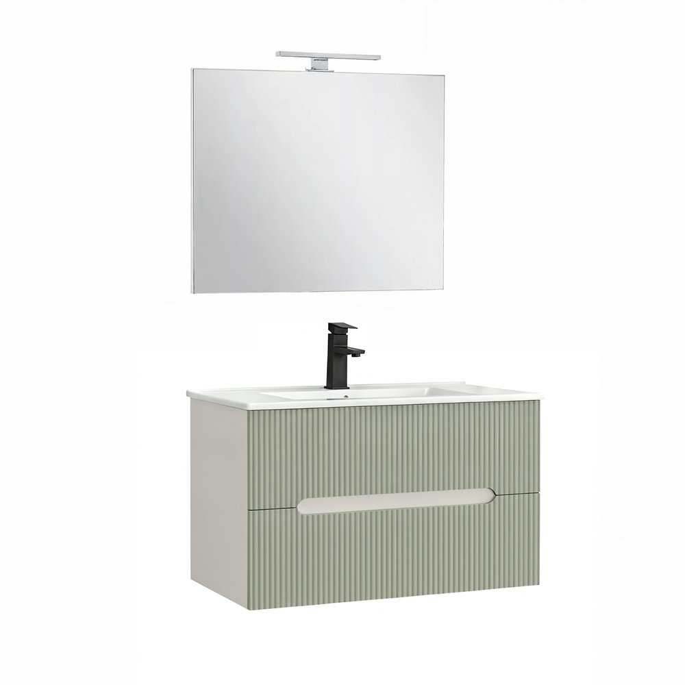 Set mobilier baie Trent 80 cu lavoar, oglinda, 2 sertare, 60x80 cm, alb-verde