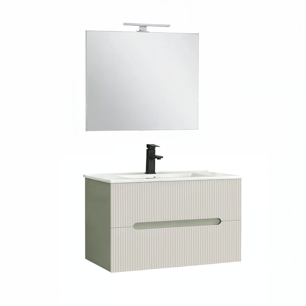 Set mobilier baie Trent 80 cu lavoar, oglinda, 2 sertare, 60x80 cm, verde-alb