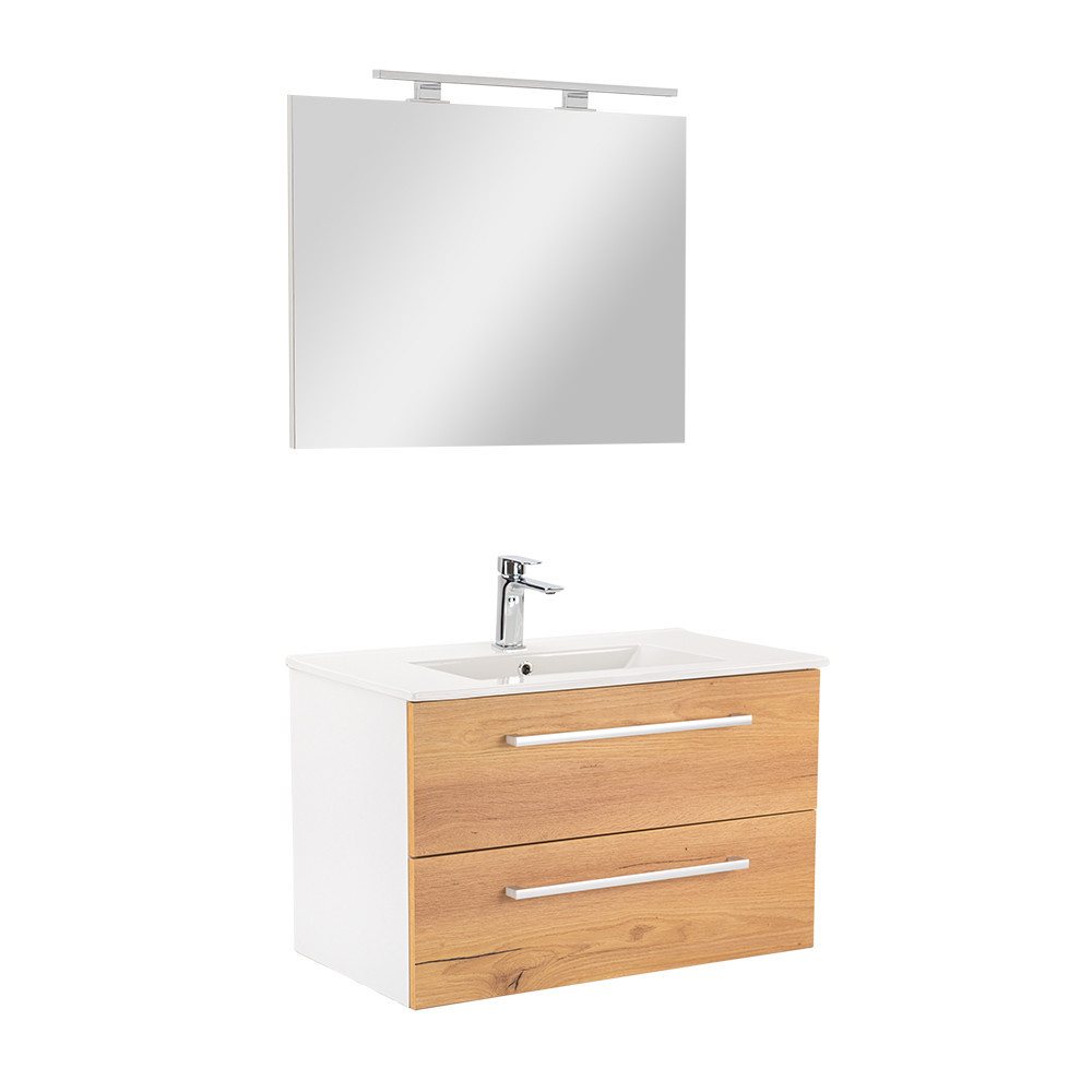 Set mobilier baie Vario Clam 80, stejar alb